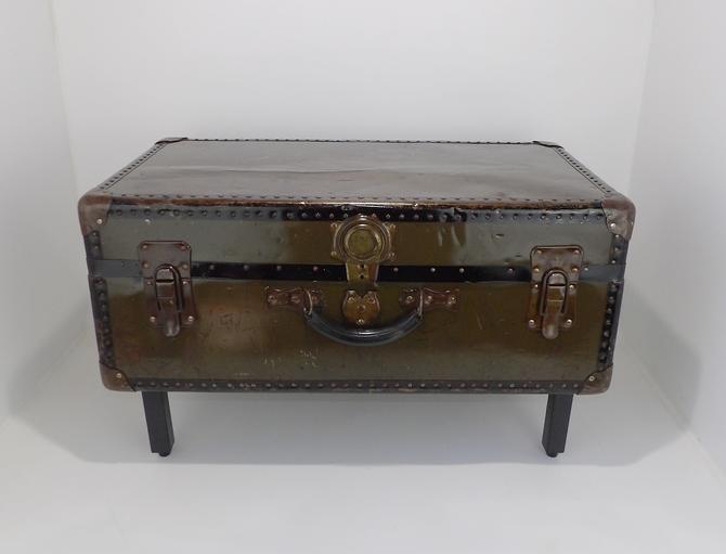 Antique Army Foot Locker Trunk Metal Military Chest