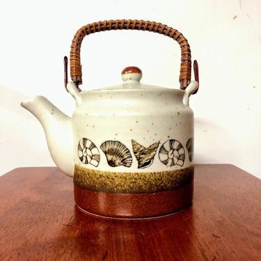 Vintage Otagiri Teapot With Seashells and a Basket Weave Handle 