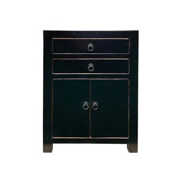 Distressed Semi Gloss Black Lacquer Two Drawers End Table Nightstand cs6190E 