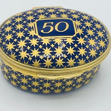 Vintage Blue and Gold 50th Anniversary Box HALCYON DAYS Enamels- Nice Condition 