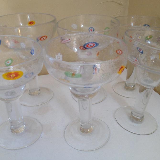 Murano Hand Blown Millefiori Bubbles Drinking Glass Set of 2 Mint