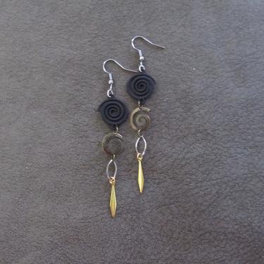 Long geometric earrings, bold statement earrings, unique modern earrings, celestial earrings, mixed metal earrings, exotic hippie earrings 8 