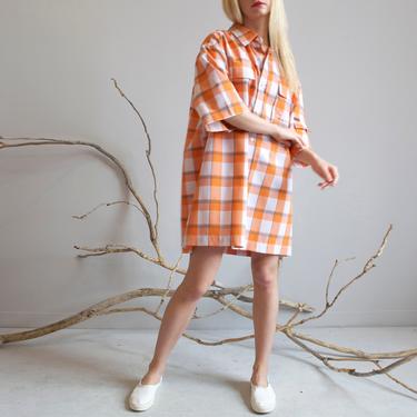 vintage plaid orange white oversize shirt dress 