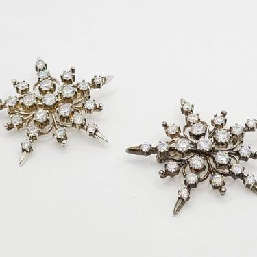 Pair of Snowflake Sterling Silver Cubic Zirconia Brooches 