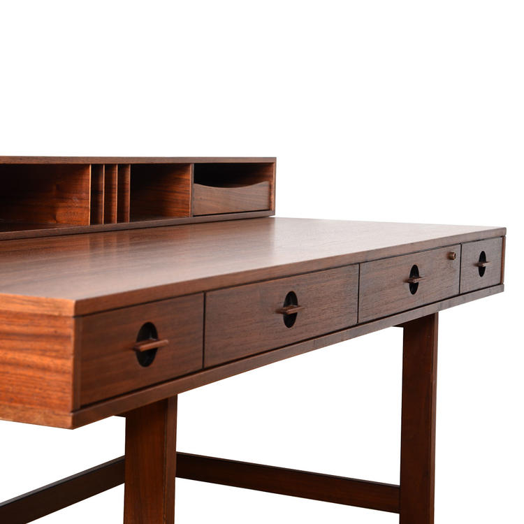 1969 Walnut &#8216;Flip-Top&#8217; Danish Modern Partner&#8217;s Desk by Lovig