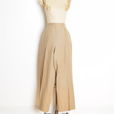 vintage 90s Y2K pants beige linen high waisted wide leg trousers neutral XL clothing 