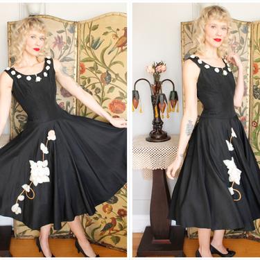 1950s Dress // Cascading Floral Taffeta Dress // vintage 50s dress 