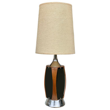 Mid-Century Modern Sculpted Walnut &amp; Smoked Lucite Table Lamp by Lawrin