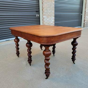 19th Century European Oak Extension Table with Spiral Turned Barley Twist Legs 