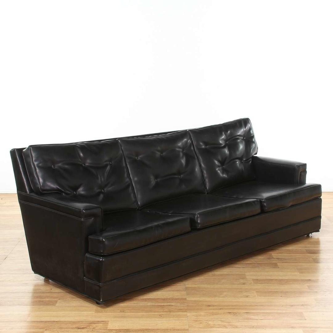 Black Faux Leather Tufted Mid Century Modern Sofa Loveseat (Los