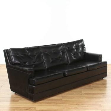 Black Faux Leather Tufted Mid Century Modern Sofa