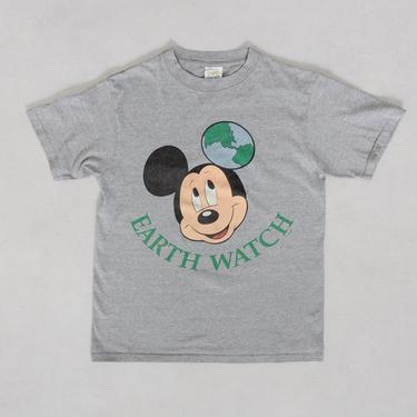 MICKEY EARTH WATCH Graphic Tee Official Disney Environmentalist Vintage Eco Cotton Recycled Heather Grey T-Shirt 90's / Small Medium 