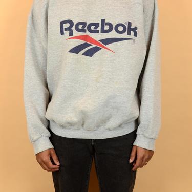 Vintage 90s Reebok  Grey Distressed  Pullover Sweater Sweatshirt XL Oversize 