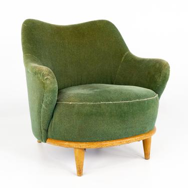 Heywood Wakefield Mid Century Green Velvet Upholstered Tub Lounge Chair - mcm 
