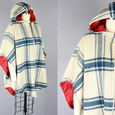 1960s wool cape, vintage 60s coat, hooded cape, | Black Label