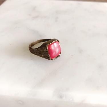 Vintage Brass and Red Coral Ring 