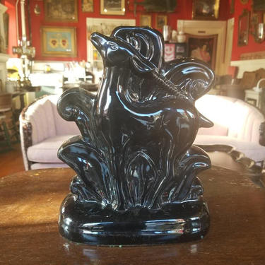 Mid Century Modern Art Deco Ibex Antelope Gazelle Black Ceramic TV Lamp 