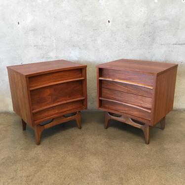 1950's Curved Front Mid Century Walnut Nightstands by Young Manufacturing