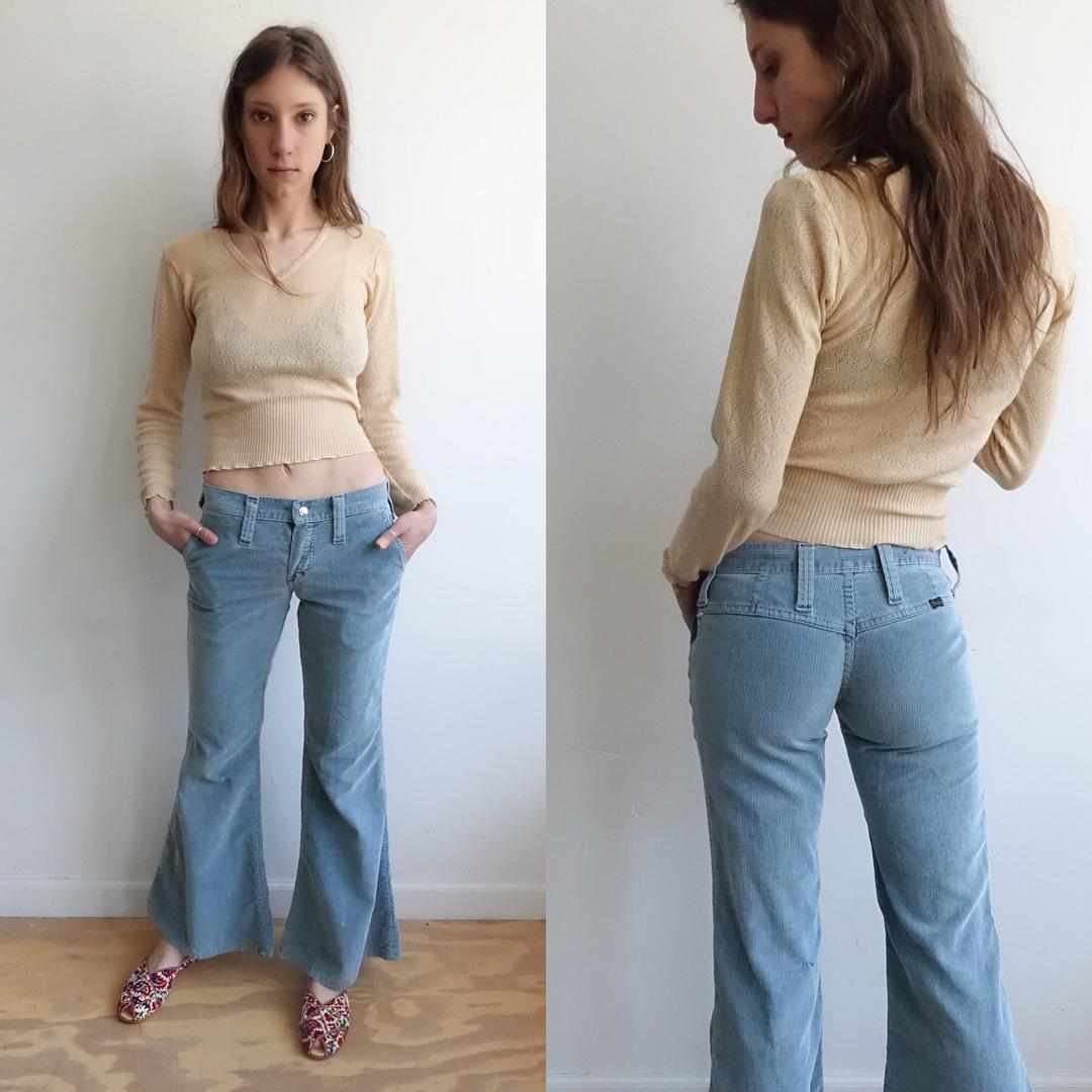 70s LANDLUBBER low rise hip huggers denim bell bottoms jeans 30 / vintage  1960s bells flares pants M 8 70s