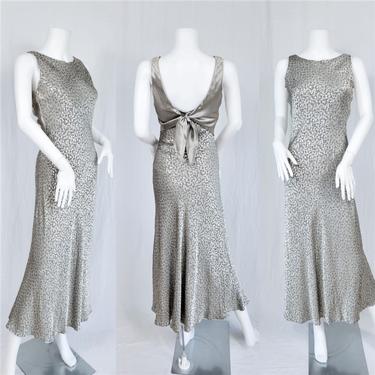 Harlow Dresses 1990's Embossed Silver Rayon Leopard Print Bias Cut Long Maxi Dress I Sz Sm I Deadstock 
