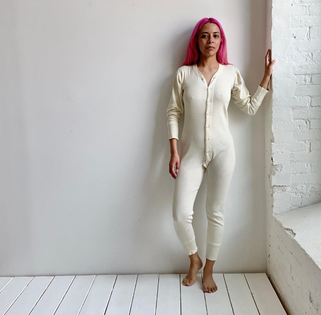 Vintage Off White Cotton Union Suit Long Underwear XS, Milk & Ice