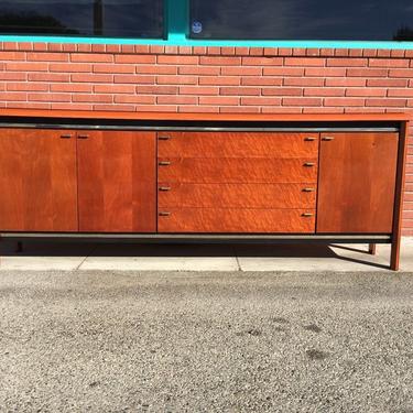 Vintage Mid Century Modern Burl Black Chrome Credenza