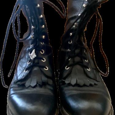 80s Pristine Lace Up Black Leather Cowboy Boots by Justin