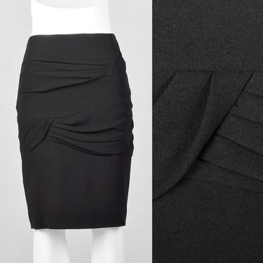 XS 1990s Escada Black Pencil Skirt Illusion Draped Detail Straight Skirt Wear to Work Separates 90s Vintage 