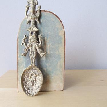 vintage brass figural spoon, balinese tribal totem aztec goddess 