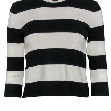 Theory - Black &amp; Cream Striped Cropped Sweater Sz S