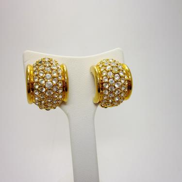 1980's Swarovski Signed Clip Earrings Gold Plated Set with Pave good Crystals