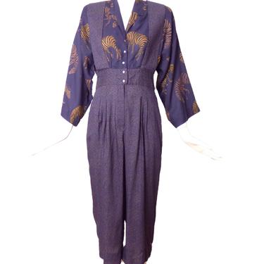 NICOLE MILLER-1980s Rayon Print Jumpsuit, Size-6