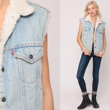 Levis Sherpa Vest Denim Vest 80s Blue Shearling Vest Sleeveless Shop Exile Tucson AZ