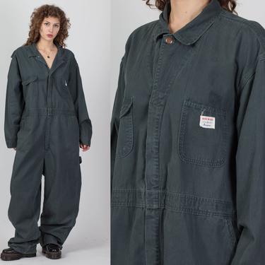 70s Big Mac Olive Drab Coveralls - Men's 2XL | Vintage Unisex Green Sanforized Cotton Boiler Suit 