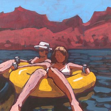 Man and Woman Floating River #2 |  Original Acrylic Painting on Canvas, 10