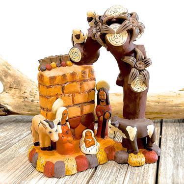 VINTAGE: 9" Large Authentic PERUVIAN Handmade Clay Pottery Holy Family Nativity - Folk Art - Made in Peru - SKU 35-A-00033257 