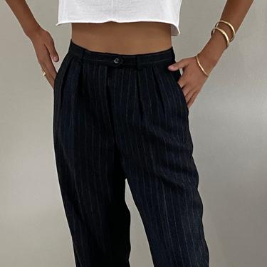 90s Giorgio Sant Angelo pinstripe pleated wool pants / vintage Annie Hall charcoal gray chalk pin stripe high waisted wool pants | 28 W Med 