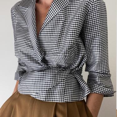vintage silk gingham collared wrap blouse 