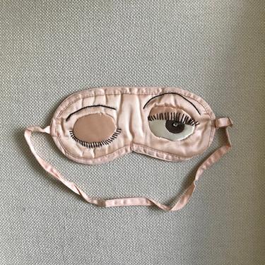 RARE Vintage 1940s Winking Sleep Mask, Hand Stitched Pink Satin 