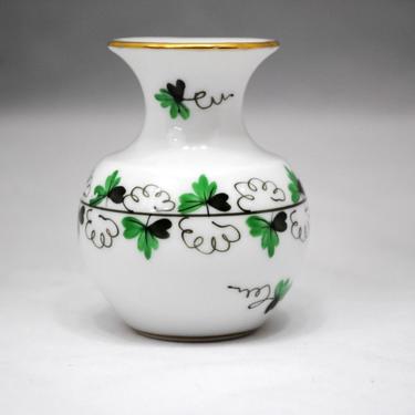 Miniature Herend porcelain vase Hungarian china Hand painted green floral / parsley Spring decor gift 