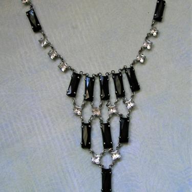 Art Deco Sterling Open Back Crystal Dangle Necklace, Antique Sterling Crystal Necklace, 1920's Sterling Crystal Necklace (#3924) 