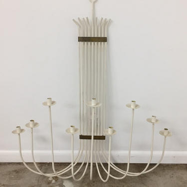 Very large mid century modern white painted wrought iron and brass wall candelabra 