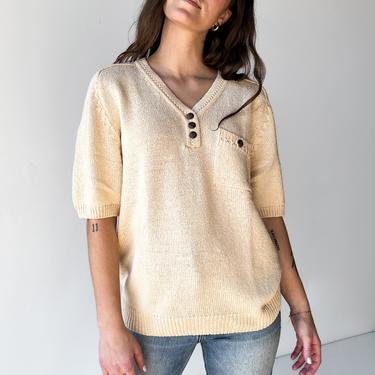 Claudia Barnes Beige Knit Henley with Front Pocket