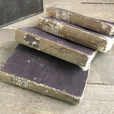 1820s French Frothy Book Props, Set of 4, Paris, Faded Purple, Paper Covers, Early 19th C, Book Stacking Props 