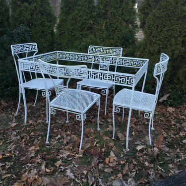 Vintage wrought iron greek key dining set 