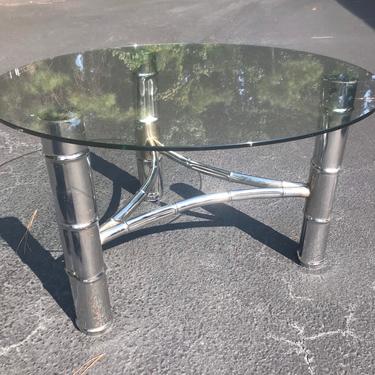 Vintage faux bamboo chrome coffee table with new glass top 