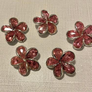 Lot Five Vintage Rhinestone Flower Buttons 