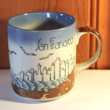 Vintage Mico San Francisco Pottery Mug Bay City San Fran SF Seagulls Golden Gate Souvenir 