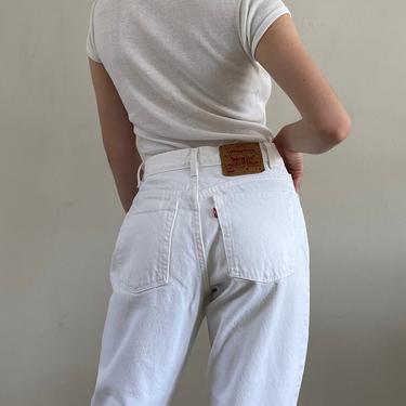 80s Levis white jeans / vintage white denim Levis 550 high waisted tapered leg jeans / Levis mom jeans made in USA | 27 W 