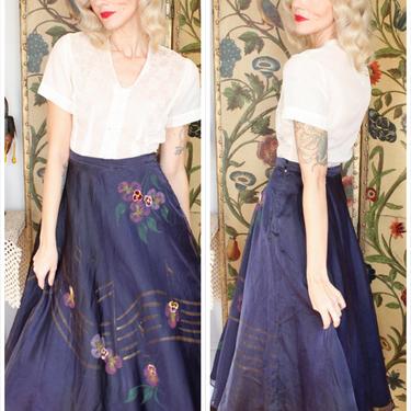 1940s Skirt // CASIN Silk Organza Music Note Skirt // vintage 50s skirt 